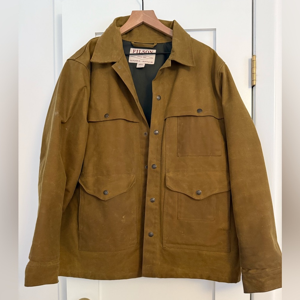 Filson Lined Tin Cloth Cruiser Jacket, Dark Tan